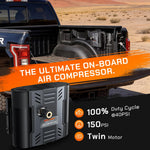 HyperFlow X 12V Twin Motor On-Board Air Compressor | 100% Duty Cycle, 150 PSI