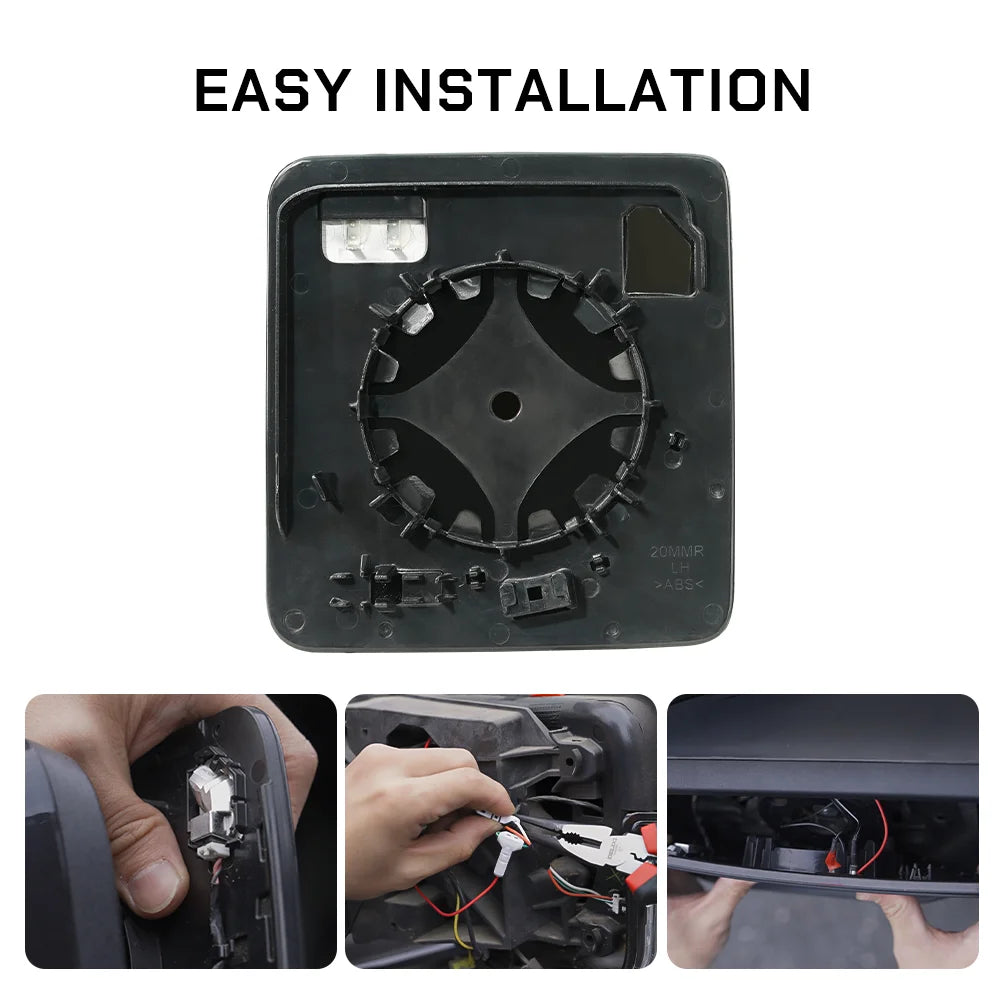 The Jeep Wrangler JL (18-26) | Gladiator JT (20-26) comes with a step-by-step easy installation of WOLFBOX side mirror glass, featuring factory-style clips and simple plug-and-play wiring for effortless setup.