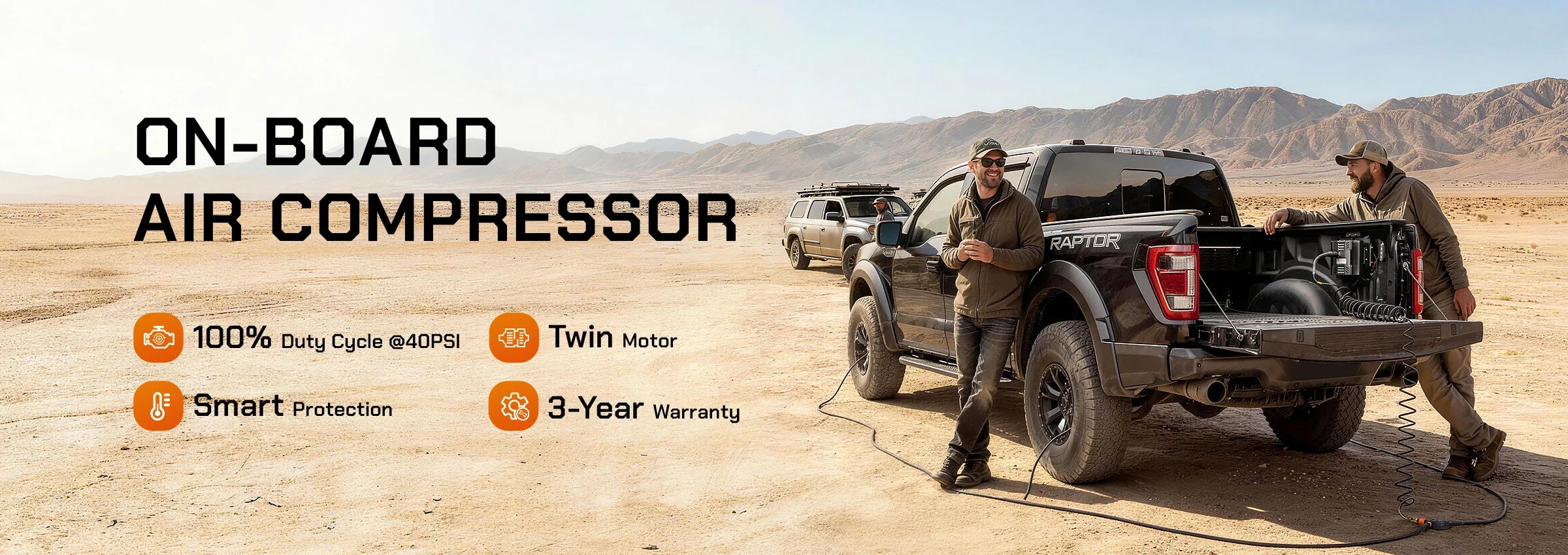 Wolfbox HyperFlow X twin motor compressor with 100% duty cycle and 150 PSI.