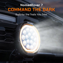 NomadRover 7" off-road LED pod mounted on vehicle A-pillar.