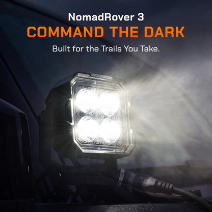 NomadRover 3" off-road LED pod mounted on vehicle A-pillar.
