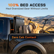 ToughFold T1 truck bed cover in flipped open position providing 100% bed access with zero cab contact for hauling gear