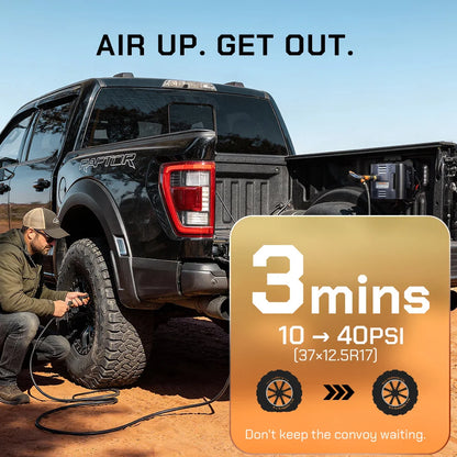 Fast off-road tire inflation 37 inch tires 10 to 40 PSI Ford F-150
