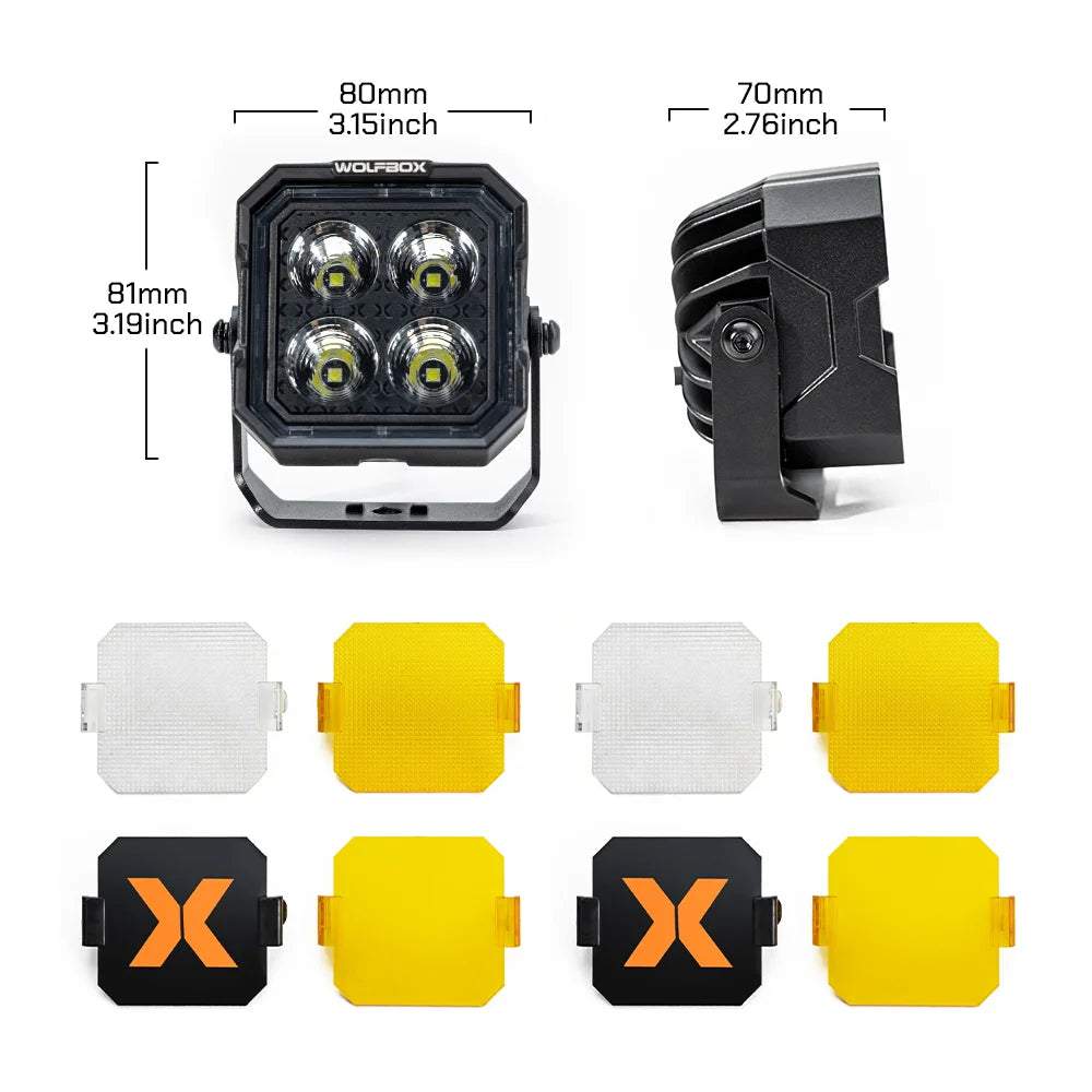 Product dimensions and package contents for 3-inch off-road LED pods.