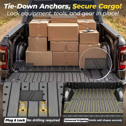 4'6" Truck Bed Mat with Cargo Organizers- 3W Thorex™ All-Weather Protection