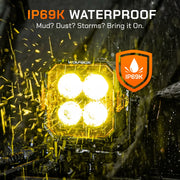 IP69K waterproof off-road light resisting high-pressure water and extreme mud.