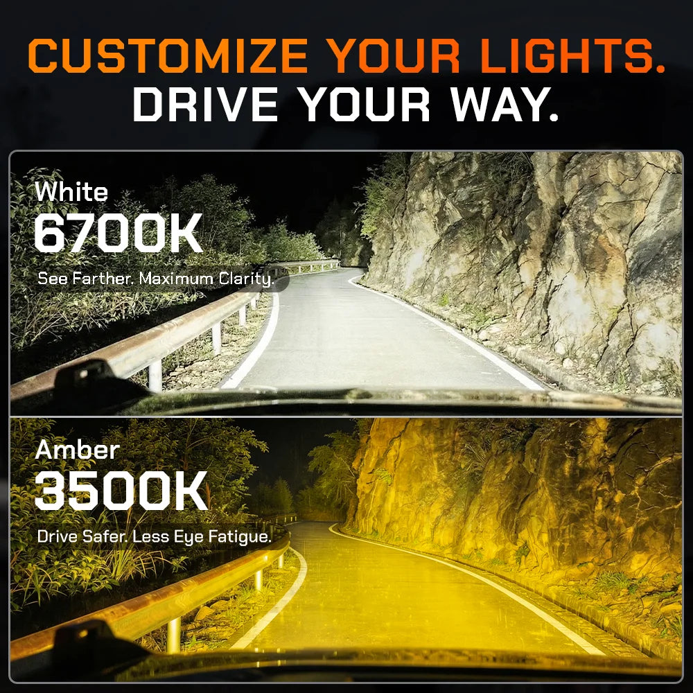 6700K crisp white and 3500K warm amber light beam color temperatures.