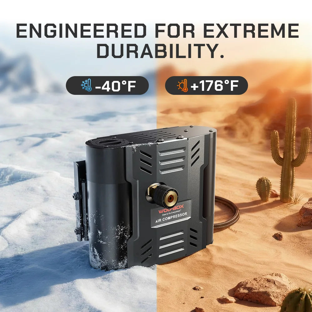All-weather on-board air compressor resistant to extreme heat and cold