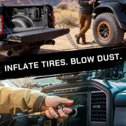 On-board air system for tire inflation and dust blowing gun