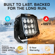 Off-road LED light, -40°F to 185°F, 5-year warranty