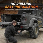 No-drilling easy installation process of a retractable step on a truck chassis.