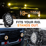 NomadRover 7" pods installed on Ford Bronco front bumper and A-pillars.
