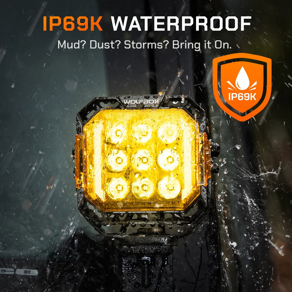 IP69K waterproof off-road light resisting high-pressure water and extreme mud.