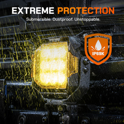 IP69K waterproof off-road light resisting high-pressure water and extreme mud.