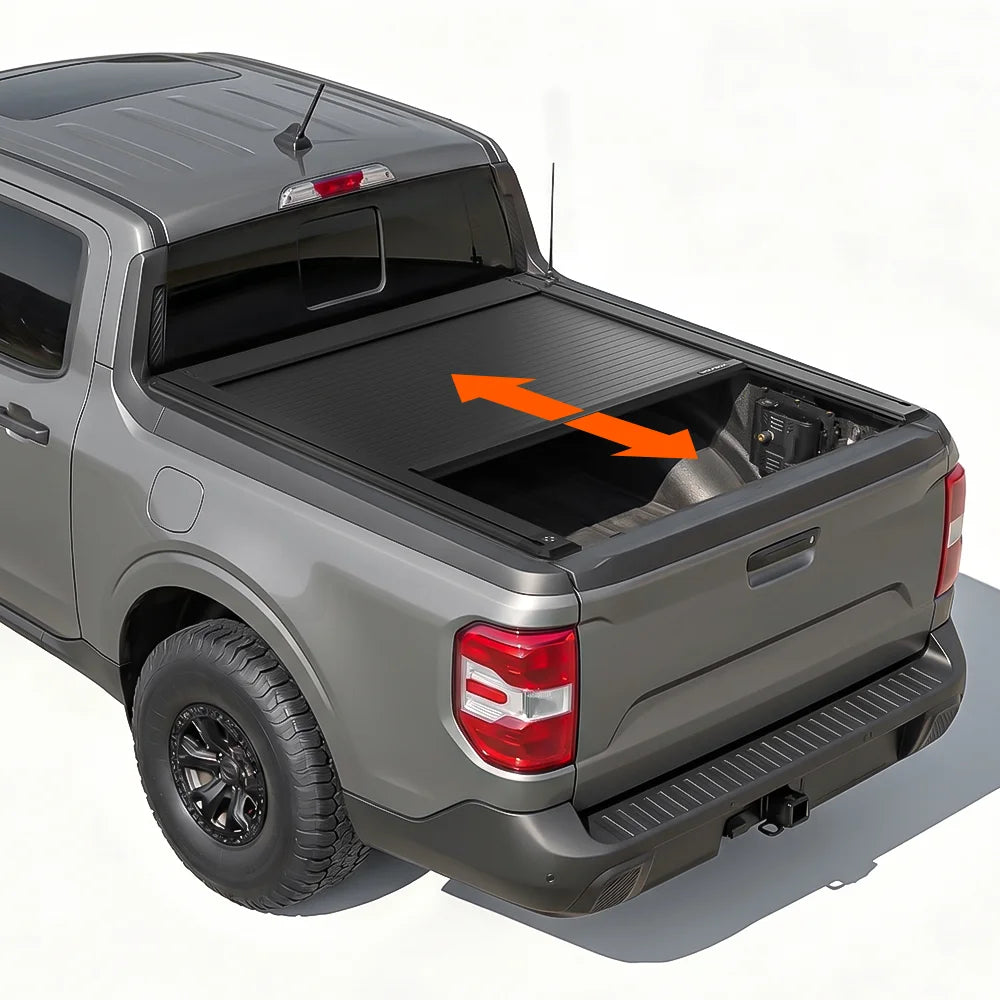 MAVERICK Truck tonneau cover half open on pickup truck bed