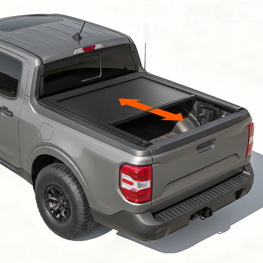 MAVERICK Truck tonneau cover half open on pickup truck bed