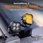NomadRover 3" off-road LED pod mounted on vehicle A-pillar.