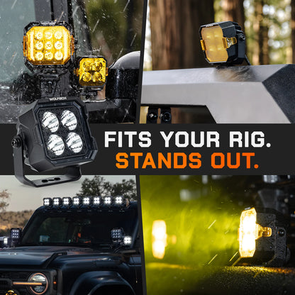 NomadRover 3" pods installed on Ford Bronco front bumper and A-pillars.