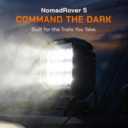 NomadRover 5" off-road LED pod mounted on vehicle A-pillar.