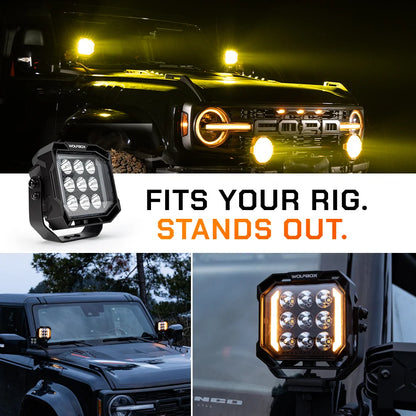 NomadRover 5" pods installed on Ford Bronco front bumper and A-pillars.