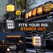 NomadRover 5" pods installed on Ford Bronco front bumper and A-pillars.