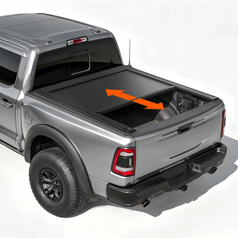 Electric truck bed cover fitted for ram 1500 5.5 ft (5'7") pickup truck bed.