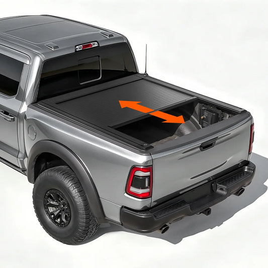 Electric truck bed cover fitted for ram 1500 5.5 ft (5'7") pickup truck bed.