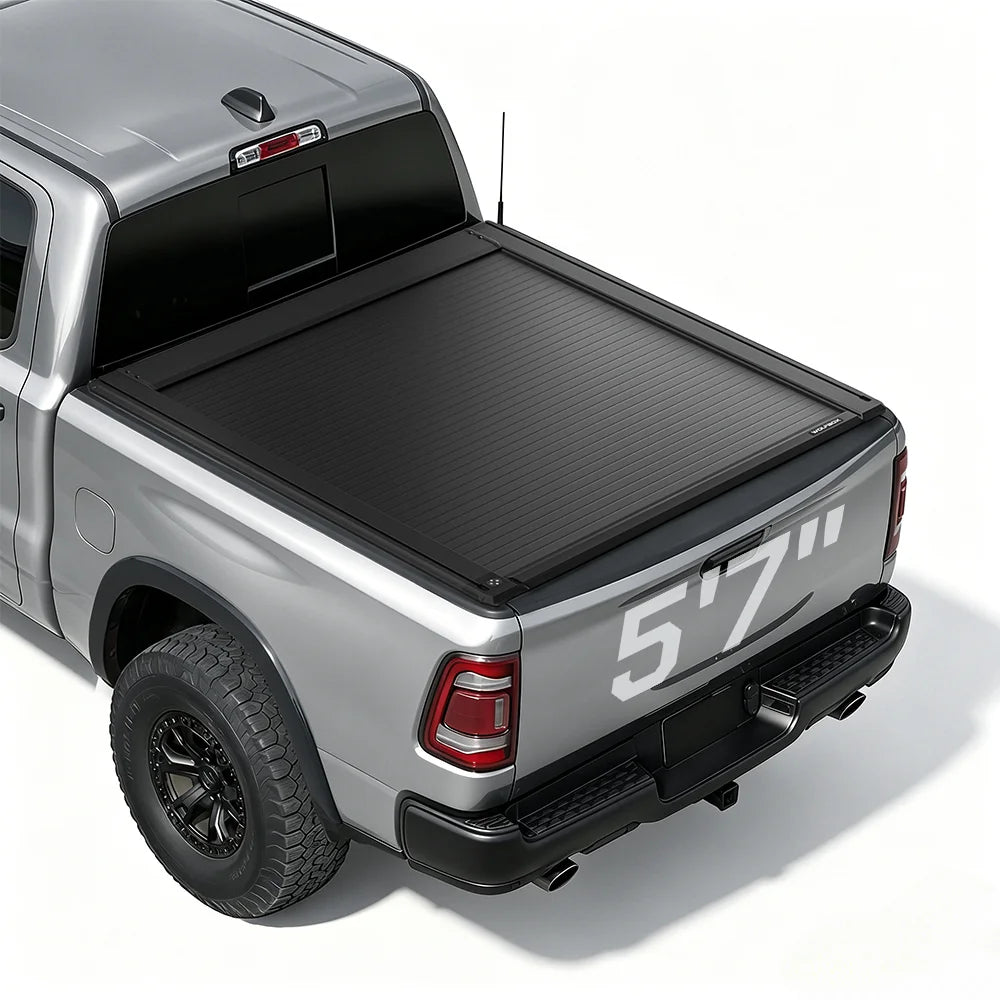 Electric truck bed cover fitted for ram 1500 5.5 ft (5'7") pickup truck bed.