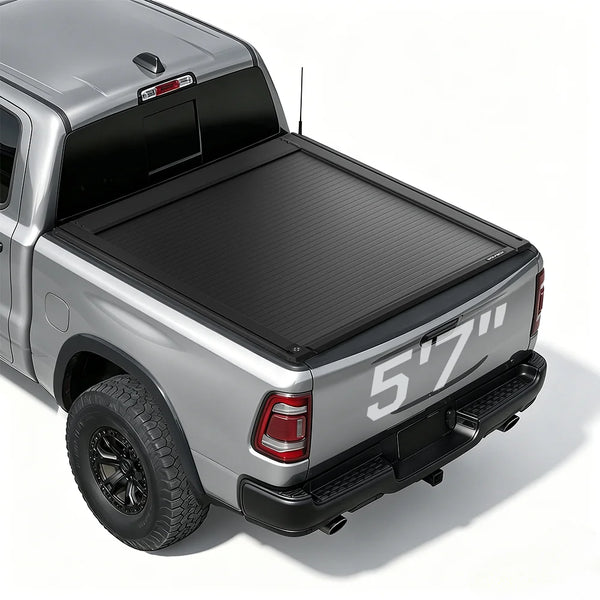 Electric truck bed cover fitted for ram 1500 5.5 ft (5'7") pickup truck bed.