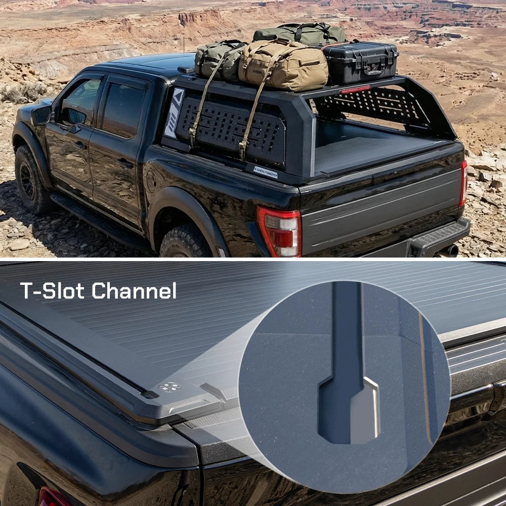 Integrated T-slots on cover for mounting rack accessories.