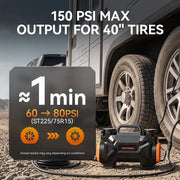 Air compressor for off road Wolfbox HyperFlow 60D inflating RV tires with 150 PSI max output 