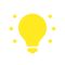 Yellow light bulb icon with a white outline on a light gray background