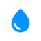Blue water droplet icon on a white background