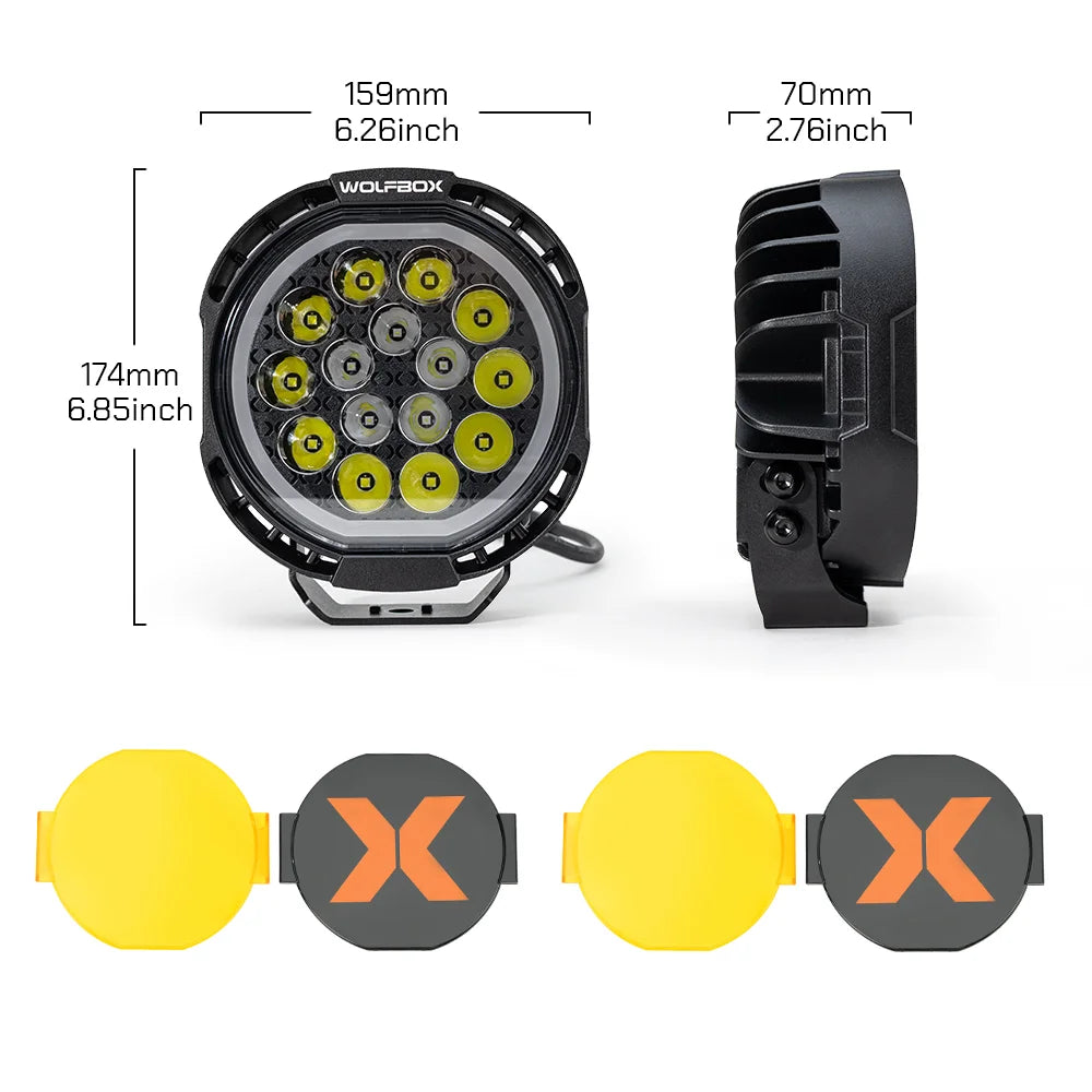 Product dimensions and package contents for 7-inch off-road LED pods.