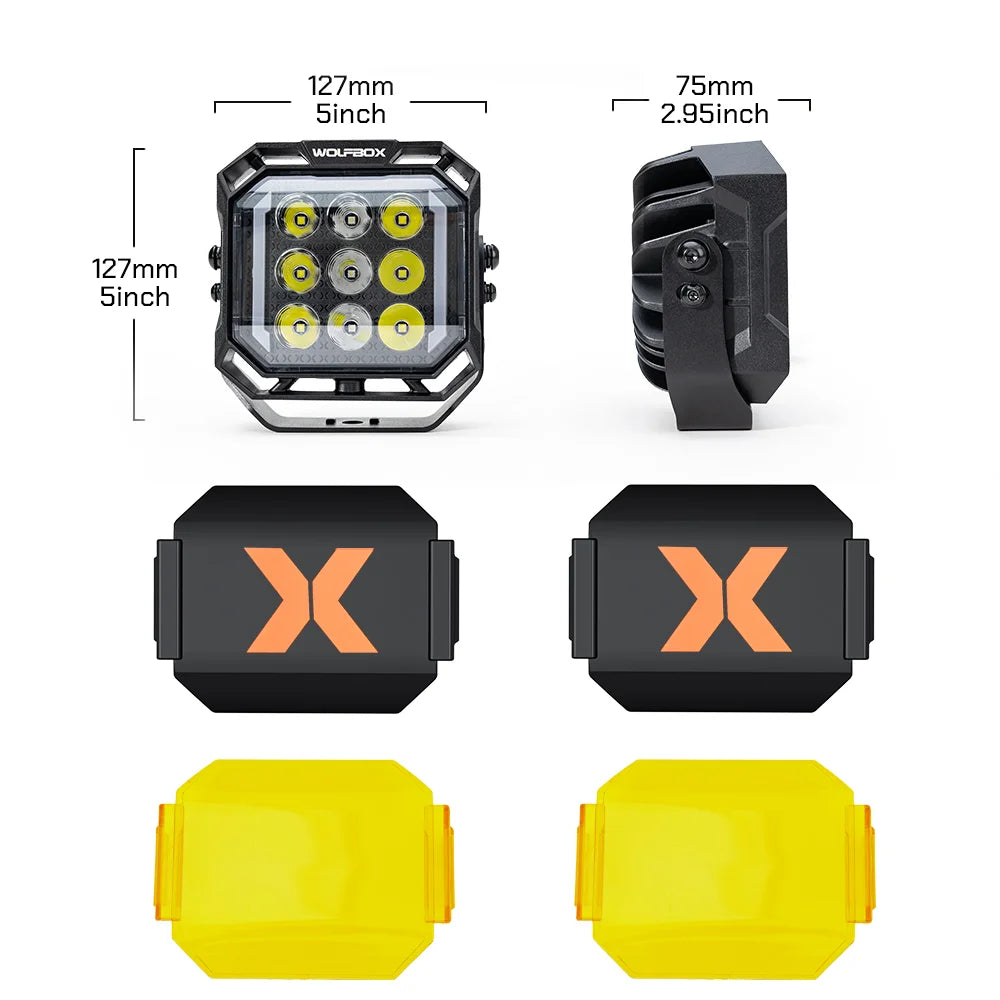 Product dimensions and package contents for 3-inch off-road LED pods.