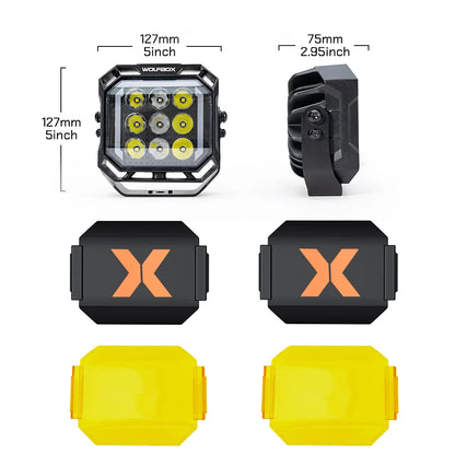 Product dimensions and package contents for 3-inch off-road LED pods.