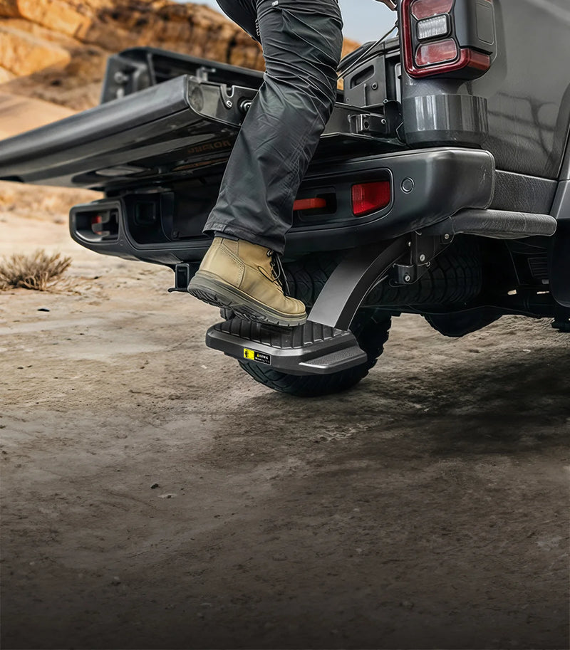 WOLFBOX retractable truck bed step for effortless bed access.