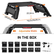 Dimensions, adjustable width, and included heavy-duty mounting hardware for the MTB-R1 modular rack.