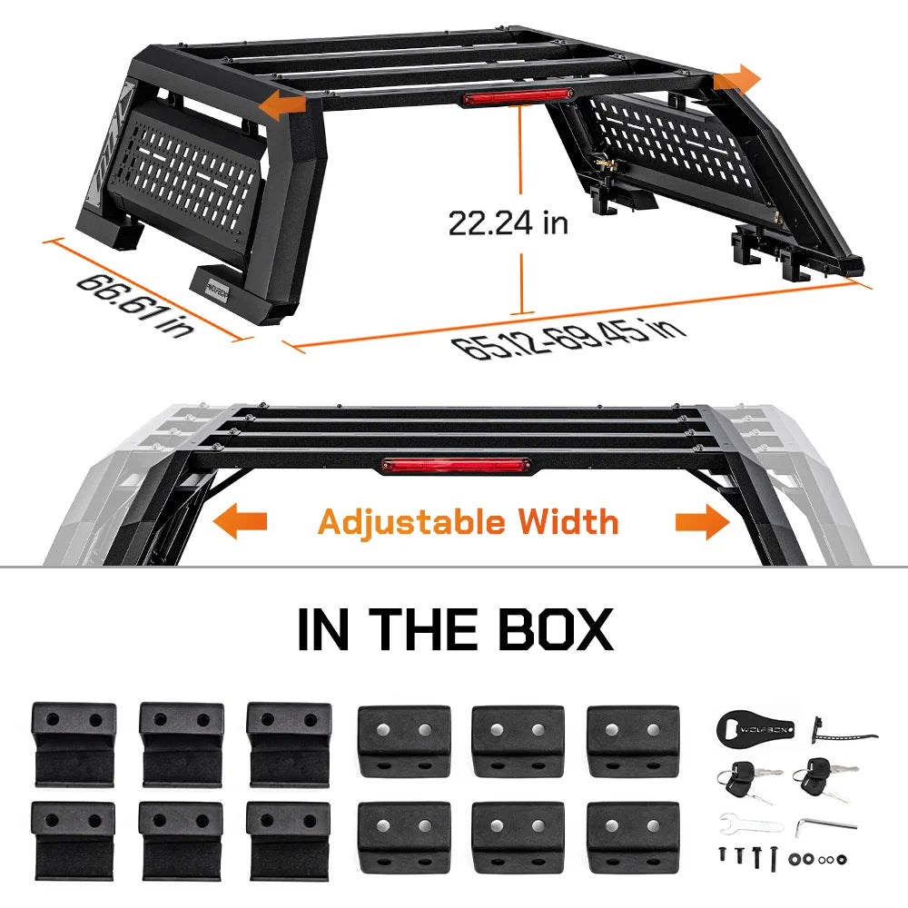 Dimensions, adjustable width, and included heavy-duty mounting hardware for the MTB-R1 modular rack.