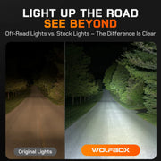 WOLFBOX 5 Inch Off-Road LED Light Bar vs Stock Lights Night Road Visibility Side-by-Side Comparison