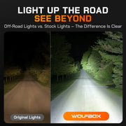 WOLFBOX 7 Inch Off-Road LED Light Bar vs Stock Headlights Night Driving Visibility Comparison