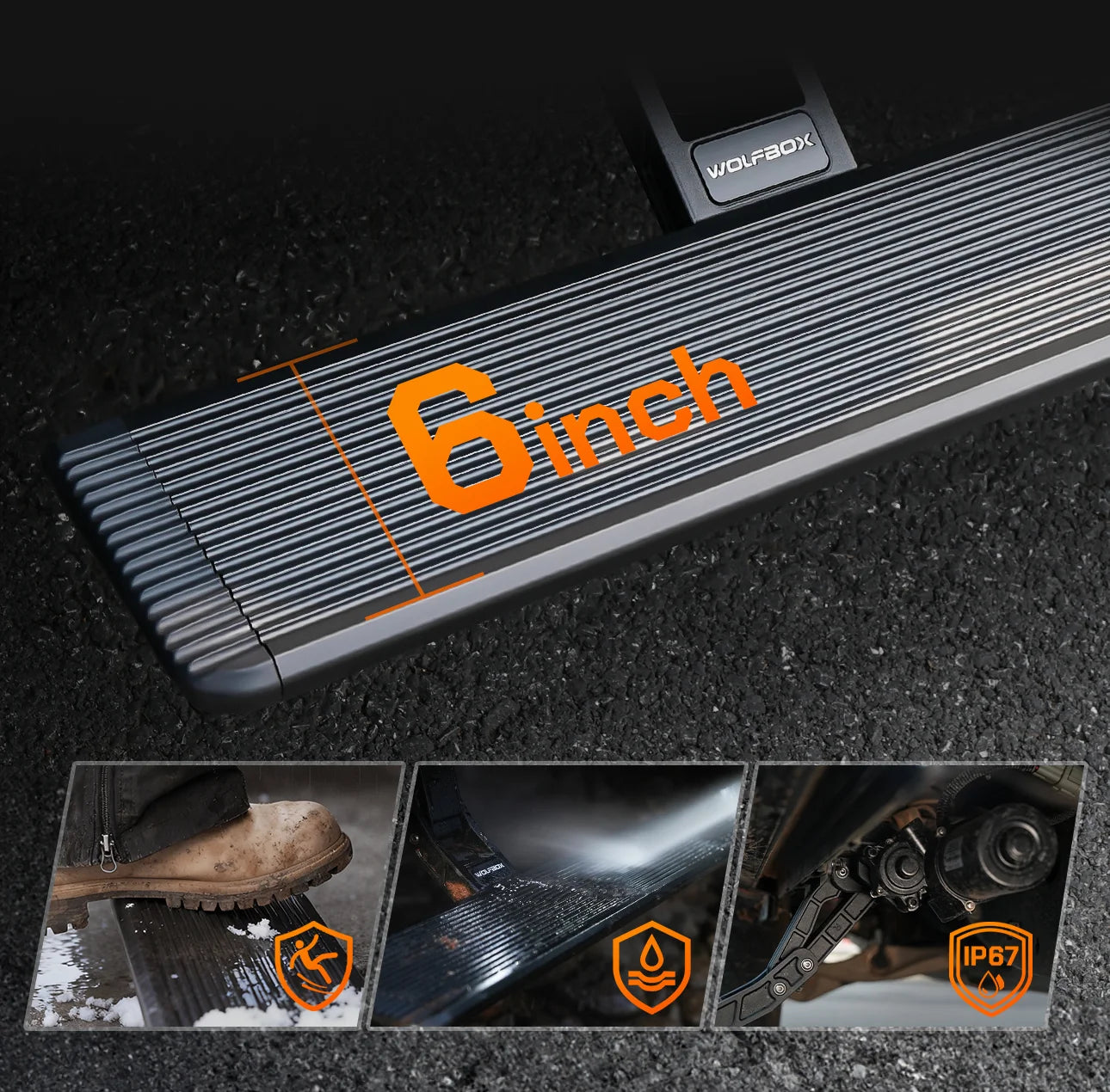 Industrial-grade 6063-T5 aluminum power steps with dual-layer coating and anti-slip surface.