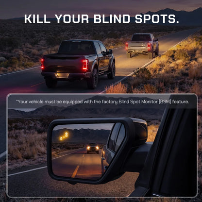 WOLFBOX side mirror with integrated Blind Spot Monitor (BSM) light for safer lane changes.