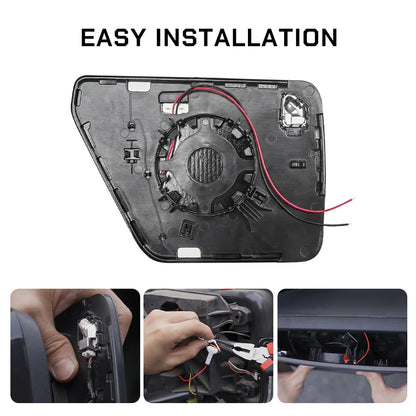 Step-by-step easy installation of WOLFBOX side mirror glass featuring factory-style clips and simple plug-and-play wiring.